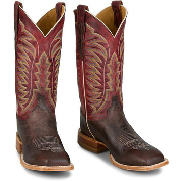 Justin® Men's Chocolate Brown/Red Burchett Square Toe Boots Justin® Men's Chocolate Brown/Red Burchett Square Toe Boots