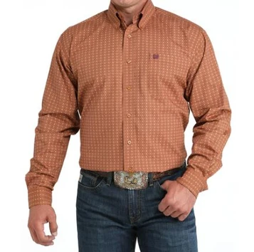 SALE Cinch® Men's L/S Burnt Orange Striped/Print Button Shirt
