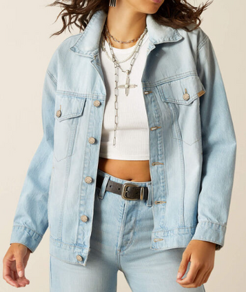 Ariat® Ladies' Light Wash Over Sized Denim Trucker Jacket Ariat® Ladies' Light Wash Over Sized Denim Trucker Jacket