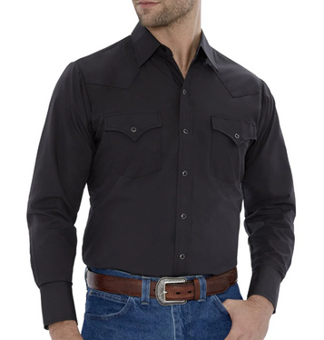 Ely Cattleman® Men's L/S Solid Black Western Snap Shirt Ely Cattleman® Men's L/S Solid Black Western Snap Shirt