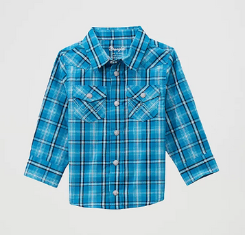 Wrangler® Infant/Toddler L/S Teal Plaid Button Shirt Wrangler® Infant/Toddler L/S Teal Plaid Button Shirt