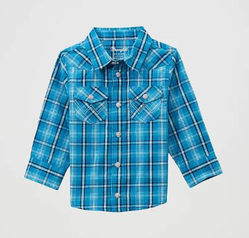 SALE Wrangler® Infant/Toddler L/S Teal Plaid Button Shirt