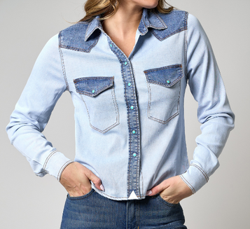 Kimes Ranch® Ladies' L/S Two-Tone Denim Rayna Western Snap Shirt Kimes Ranch® Ladies' L/S Two-Tone Denim Rayna Western Snap Shirt