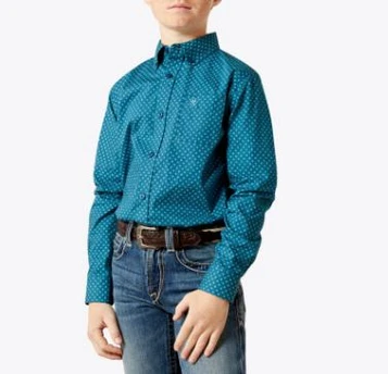 SALE Ariat® Boys' L/S Tyce Dark Teal Print Classic Fit Button Shirt