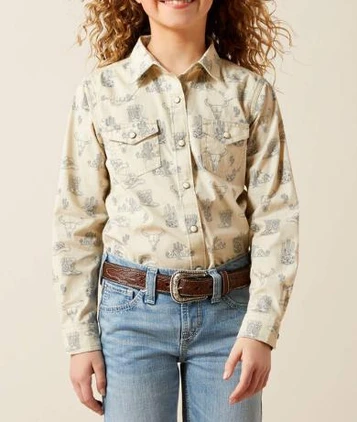 SALE Ariat® Girls' L/S Tan Mila Desert Print Snap Shirt