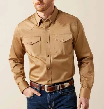 SALE Ariat® Men's L/S Solid Khaki Twill Fitted Snap Shirt