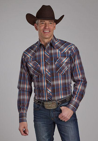 SALE Roper® Men's L/S Brown/Blue Plaid Snap Shirt SALE Roper® Men's L/S Brown/Blue Plaid Snap Shirt