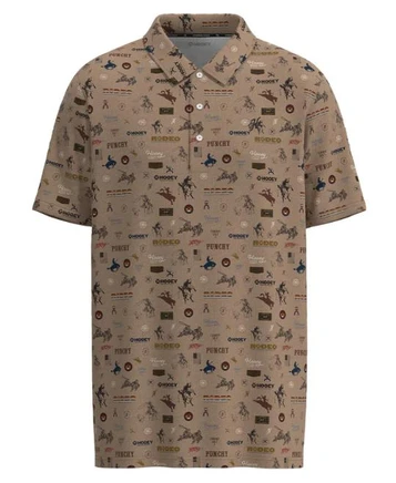 SALE Hooey® Men's S/S Tan/Rodeo Print Weekender Polo Shirt