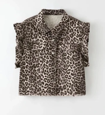 SALE Miss Sparkling® Ladies' S/S Ruffle Leopard Denim Vest