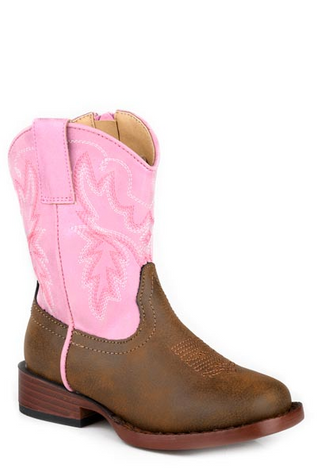 SALE Roper® Toddler Brown/Pink Faux Leather Zipper Boots