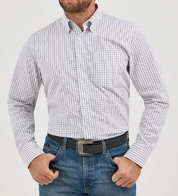 SALE Wrangler® Cody Johnson™ Men's L/S White/Charcoal Windowpane Button Shirt