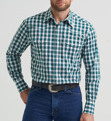 SALE Wrangler® Men's L/S WR Verdant Green Plaid Snap Shirt