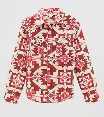 SALE Wrangler® Girls' L/S Red/Pink Aztec Print Snap Shirt