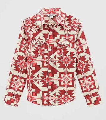 SALE Wrangler® Girls' L/S Red/Pink Aztec Print Snap Shirt