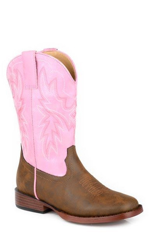 Roper® Girls' Brown/Pink Faux Leather Square Toe Boots Roper® Girls' Brown/Pink Faux Leather Square Toe Boots