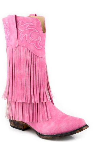 SALE Roper® Girls' Pink Faux Leather Fringed Boots