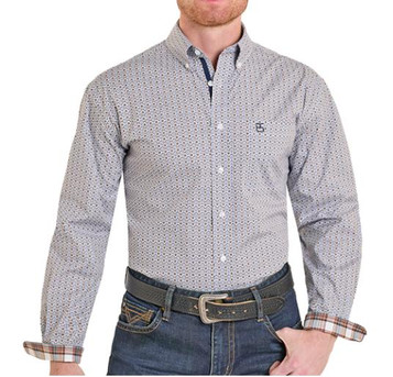 Panhandle Slim® Men's L/S Khaki/Blue Print Button Shirt