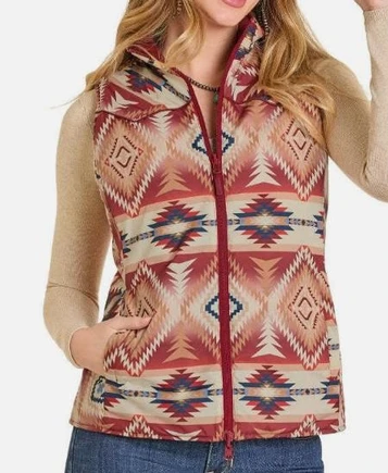 SALE Panhandle Slim® Ladies' Burgundy/Aztec Reversible Quilted Vest