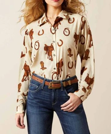 SALE Ariat® Ladies' L/S Rodeo Spur Print Homestyle Button Shirt