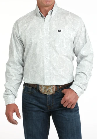 SALE Cinch® Men's L/S White/Grey Paisley Button Shirt