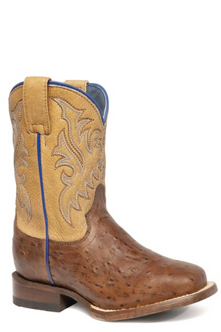Roper® Kids' Brown/Tan Embossed Ostrich Square Toe Boots Roper® Kids' Brown/Tan Embossed Ostrich Square Toe Boots