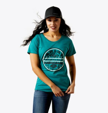 Ariat® Ladies' S/S Teal Green Heather Southwest Brand Lockup T-Shirt