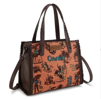 Montana West Wrangler® Brown/Vintage Rodeo Print Satchel/Crossbody Purse