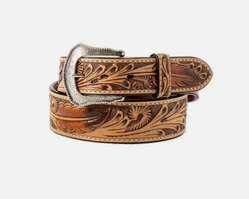 3D Belts® Men's Tan Feather/Scroll Embossed Tapered Leather Belt