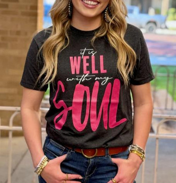 Texas True Threads® Ladies' S/S Charblack It Is Well with My Soul T-Shirt