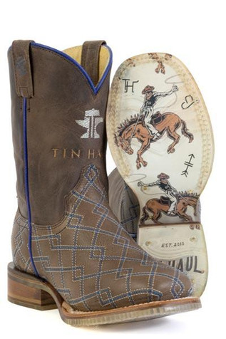 SALE Tin Haul® Kids' Brown/Blue Stitched Ranch Rodeo Sole Boots