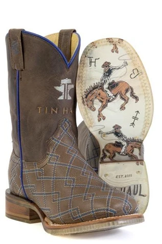 SALE Tin Haul® Kids' Brown/Blue Stitched Ranch Rodeo Sole Boots