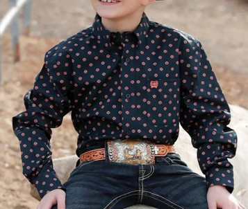 Cinch® Boys' L/S Navy Print Button Shirt