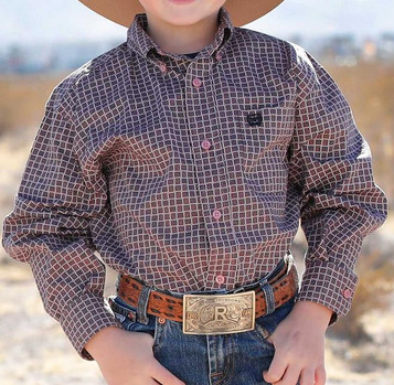 Cinch® Boys' L/S Pink Weave Print Button Shirt
