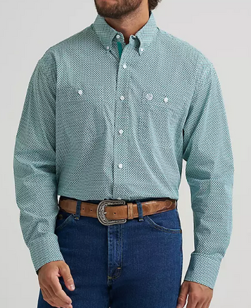 Wrangler® George Strait™ Men's L/S Aqua Cross Button Shirt