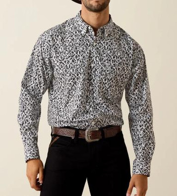 Ariat® Men's L/S White/Black Scroll Print Team Janson Classic Fit Button Shirt