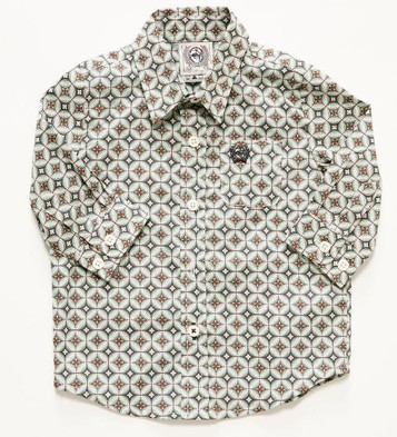 Cinch® Infant L/S Teal/Brown/Red Geo Print Button Shirt