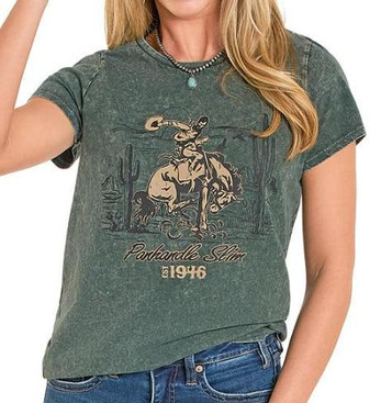 Panhandle® Ladies' S/S Mineral Washed Forest Green Desert Rider T-Shirt