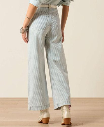 Ariat® Ladies' Blue/White Denim Stripe UHR Jazmine Cropped Wide Leg Jeans