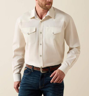 Ariat® Men's L/S Off White WF Pinpoint Oxford Classic Fit Snap Shirt
