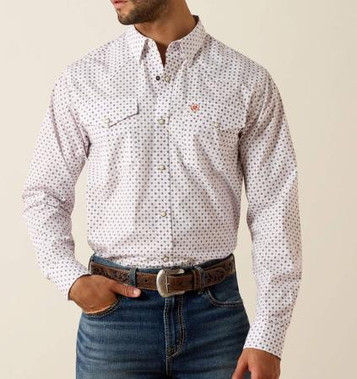 Ariat® Men's L/S White/Black/Rust Geo Print Tony Fitted Snap Shirt
