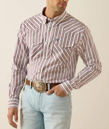 Ariat® Men's L/S White Striped Pro Series Trae Fitted Snap Shirt