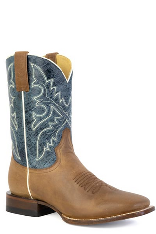 SALE Roper® Men's Burnish Brown/Waxy Blue Square Toe Boots