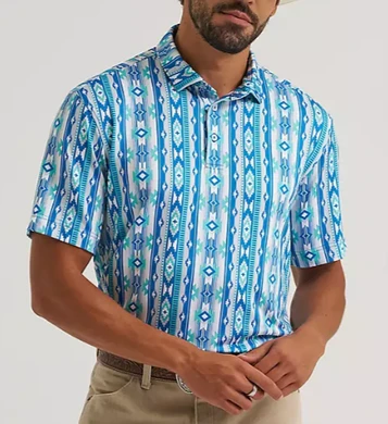 SALE Wrangler® Men's S/S Turquoise Checotah ATG Performance Polo Shirt