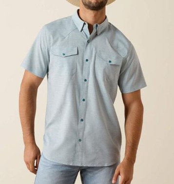 Ariat® Men's S/S Blue Heather VentTEK Fitted Snap Shirt