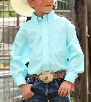 Cinch® Boys' L/S Solid Turquoise Button Shirt