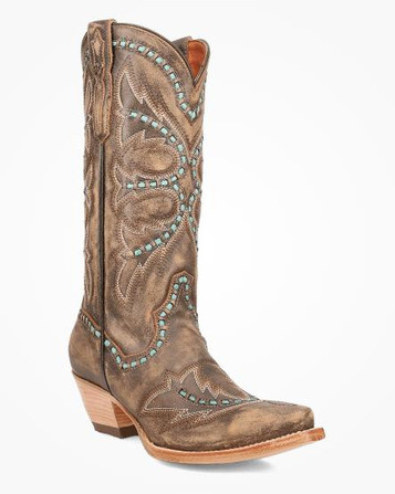 Dan Post® Ladies' Honey/Turquoise Stitched Mesa Snip Toe Boots