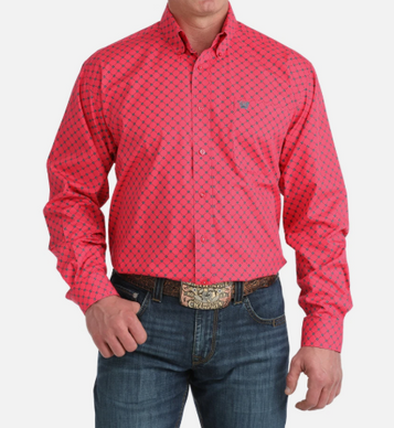 Cinch® Men's L/S Hot Pink/Blue Geo Print Button Shirt