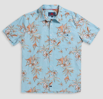 Beach & Barn® Men's S/S Flower & Fish Button Sport Shirt