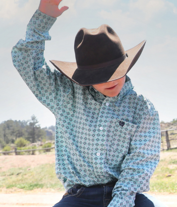Cinch® Boys' L/S Turquoise Print Button Shirt