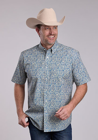 Roper® Men's S/S Blue Paisley Button Shirt